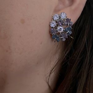 Purple silver tone Earrings Clip-ease jewelcraft creation 1920-1941 tags clip-on